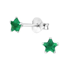 Silver Birthstone Star Stud Earrings