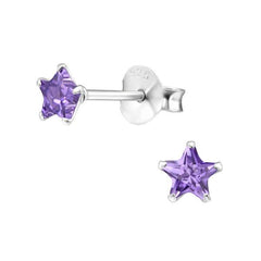 Silver Birthstone Star Stud Earrings