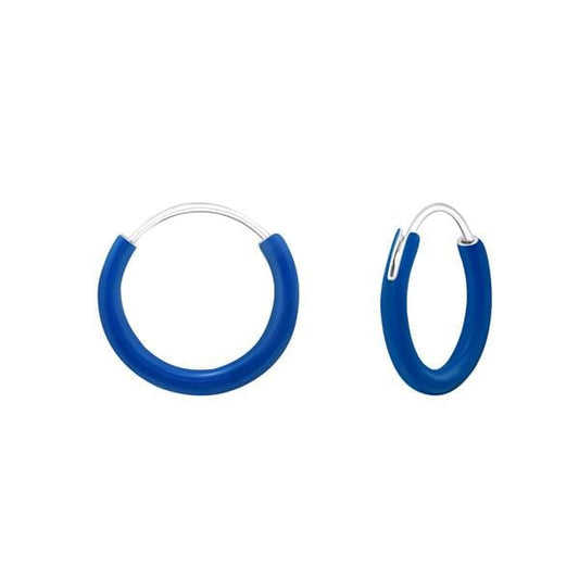 Children's Silver 12mm Ear Hoops Dark Blue