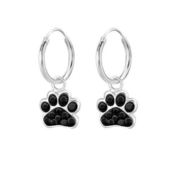 Children's Silver Hanging Paw Hoop Earrings