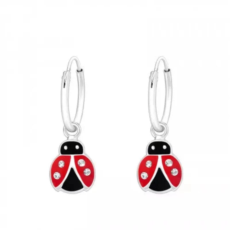 Children's Silver Crystal Hanging Ladybug Earrings