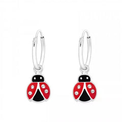 Children's Silver Crystal Hanging Ladybug Earrings