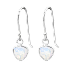 Silver Triangle Nano White Opal Earrings
