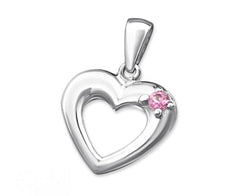 Silver Heart Pendant Charm with Gemstone- Pink Tourmaline