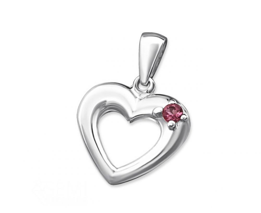 Silver Heart Pendant Charm with Gemstone- Pink Tourmaline