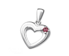Silver Heart Pendant Charm with Gemstone- Pink Tourmaline
