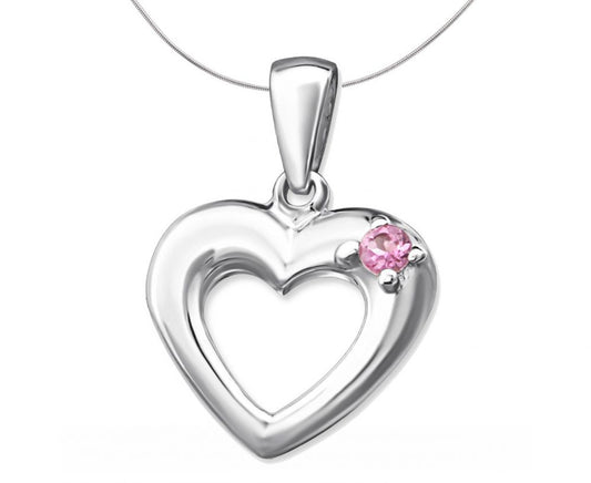 Silver Heart Pendant Charm with Gemstone- Pink Tourmaline