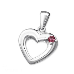 Silver Heart Pendant Necklace Charm with Gemstone