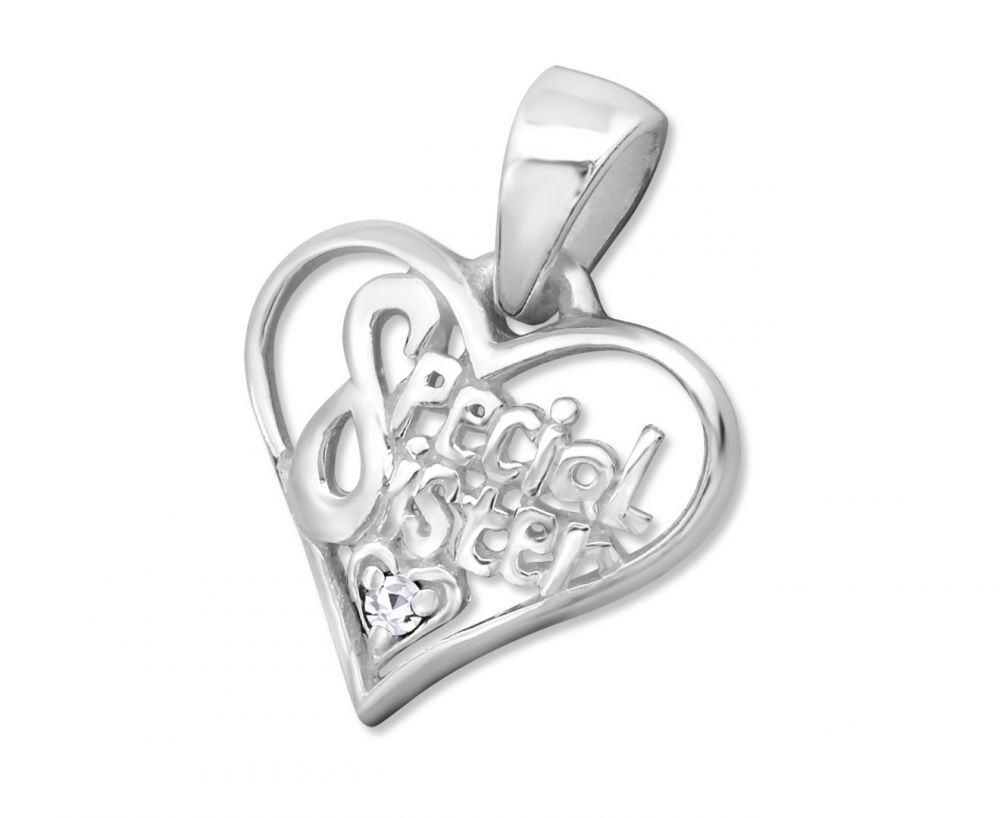 Silver Special Sister Heart Pendant Charm-crystal