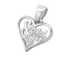 Silver Special Sister Heart Pendant Charm-crystal