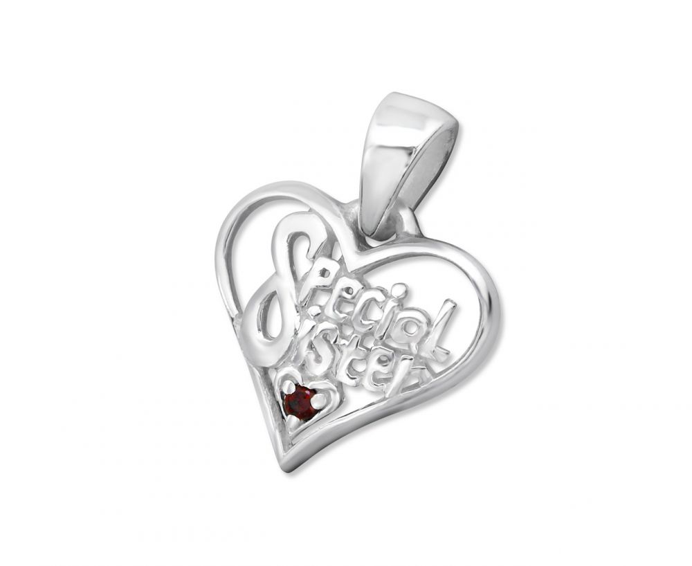 Silver Special Sister Heart Pendant Charm-crystal