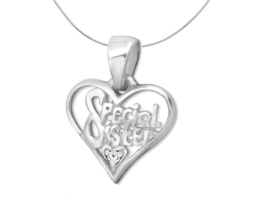 Silver Special Sister Heart Pendant Charm-crystal