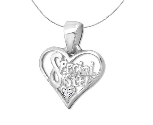 Silver Special Sister Heart Pendant Charm-crystal