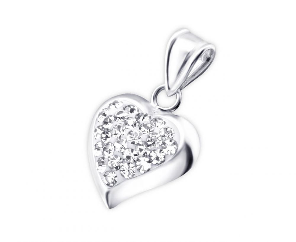 Crystal Studded Silver Heart Pendant