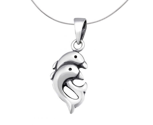 Double Dolphin Silver Pendant