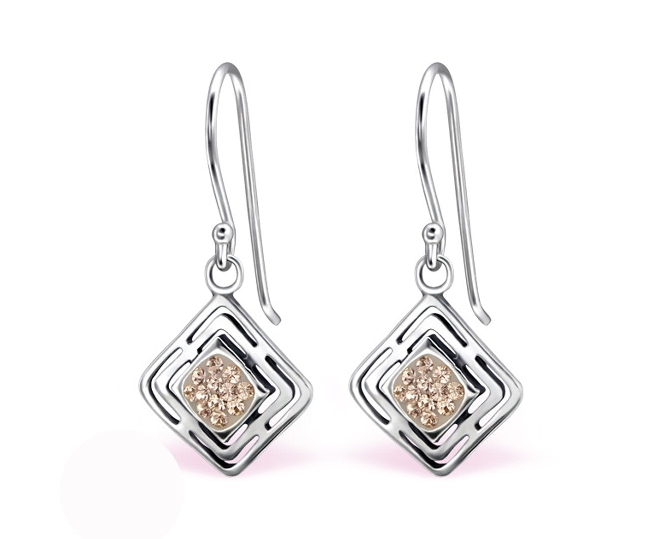 Sterling Silver Square Earrings Made With Swarovski Crystal Silk