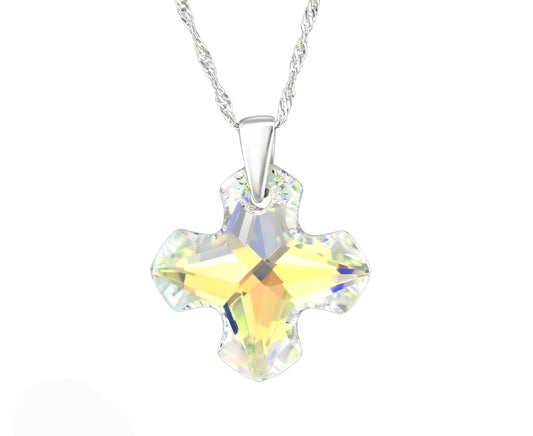 Sterling Silver Greek Cross Necklace Made With Swarovski Crystal AB
