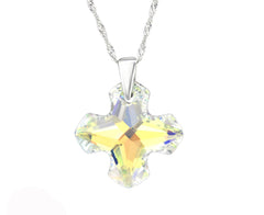 Sterling Silver Greek Cross Necklace Made With Swarovski Crystal AB