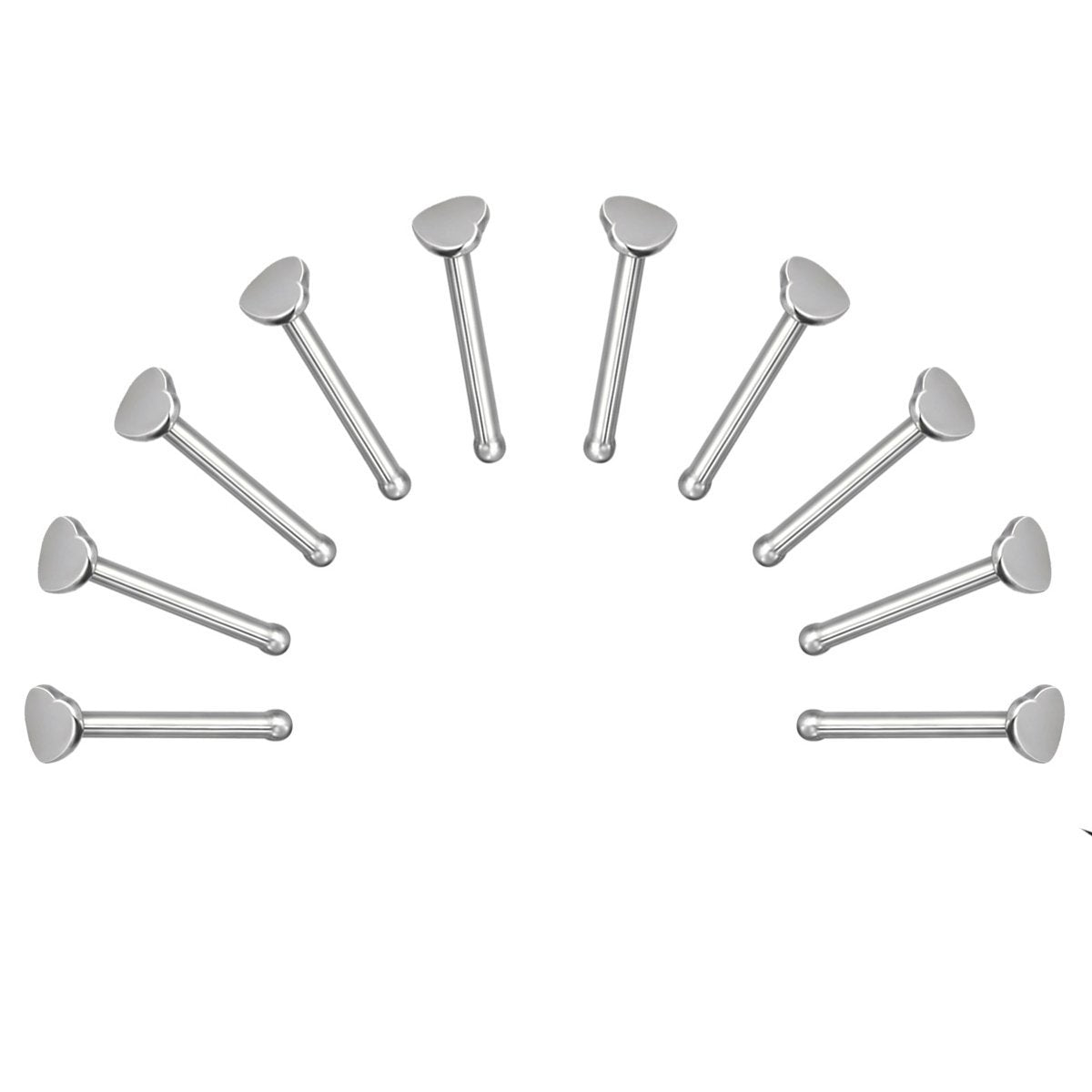 10 X Heart Steel Nose Studs with Ball End