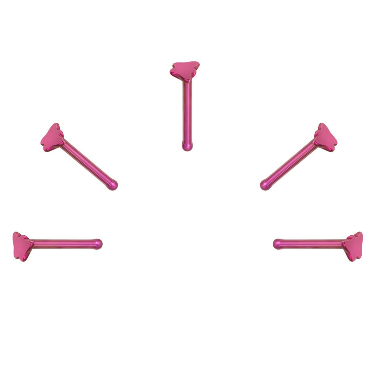 5 X Pink Butterfly Steel Nose Studs with Ball End