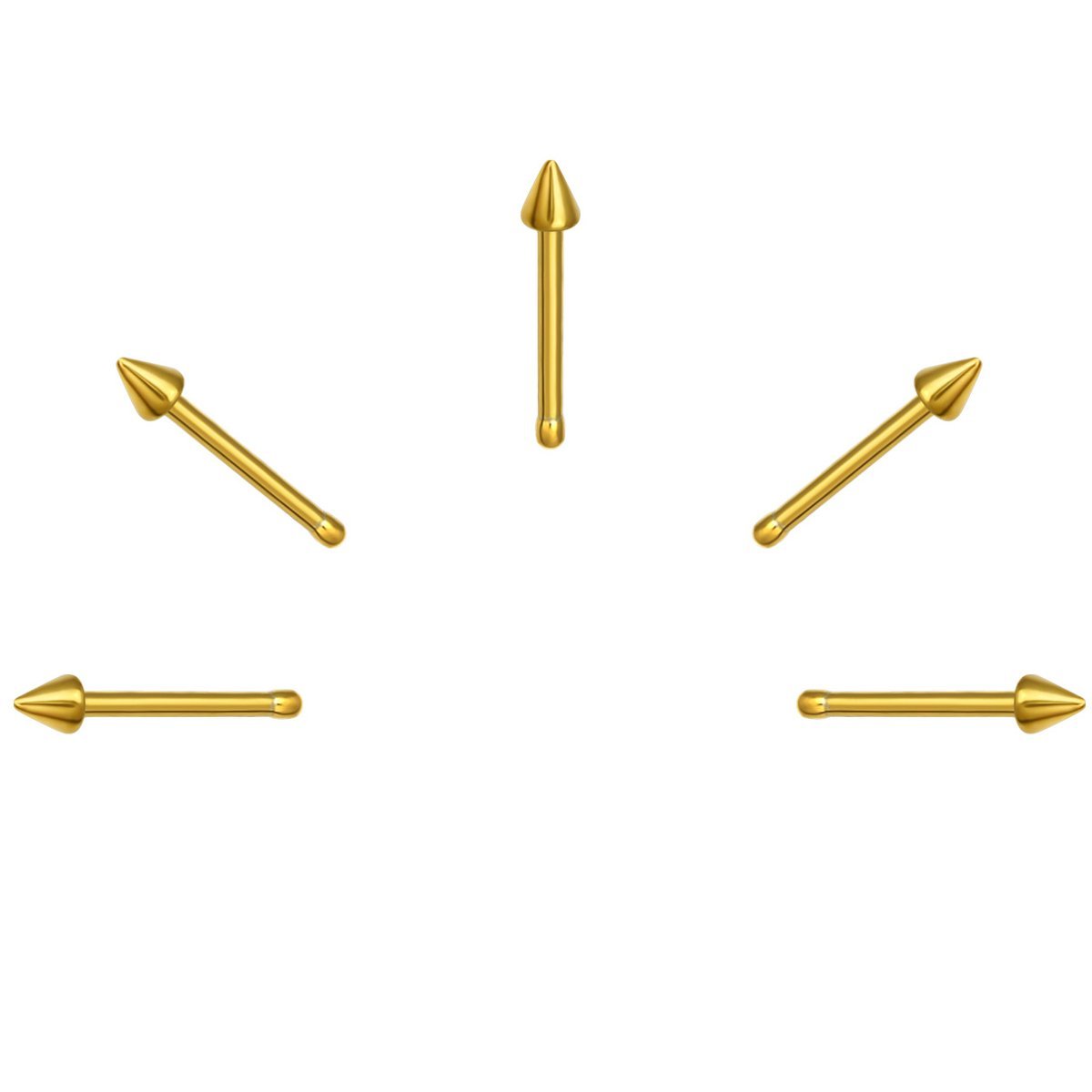 5 X Cone Gold Plated Steel Nose Studs with Ball End 11 mm