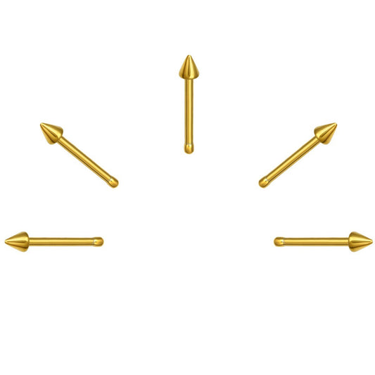 5 X Cone Gold Plated Steel Nose Studs with Ball End 11 mm