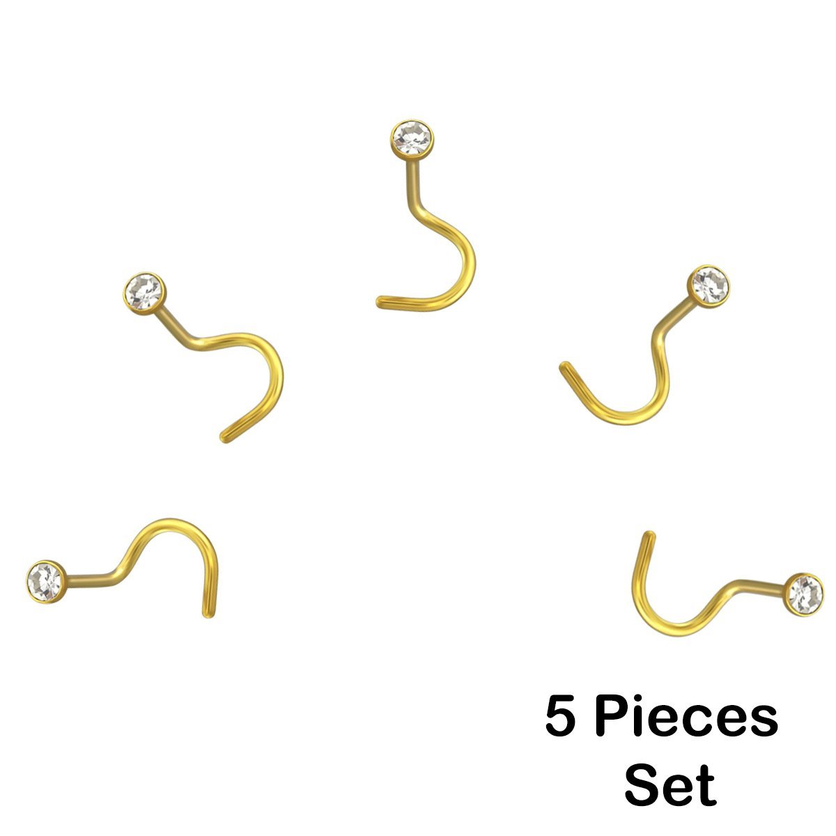 5 X Gold Cone Nose Studs 2mm
