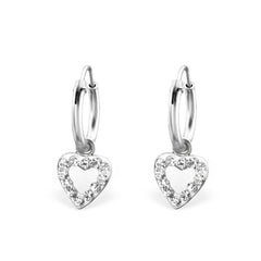 Hanging Silver Heart Hoop Earrings