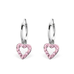 Hanging Silver Heart Hoop Earrings