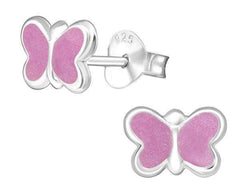 Children's Sterling Silver Pink Glitter Butterfly Stud Earrings