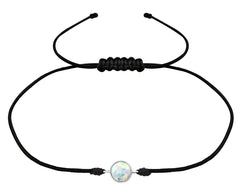 Sterling Silver Fire Snow Opal Round Adjustable Corded Bracelet