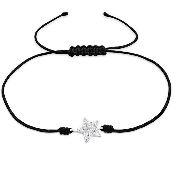 Sterling Silver CZ Crystal Star Corded Bracelet