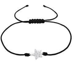Sterling Silver CZ Crystal Star Corded Bracelet