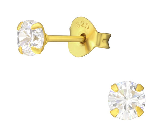 Sterling Silver CZ Crystal 4mm Stud Earrings