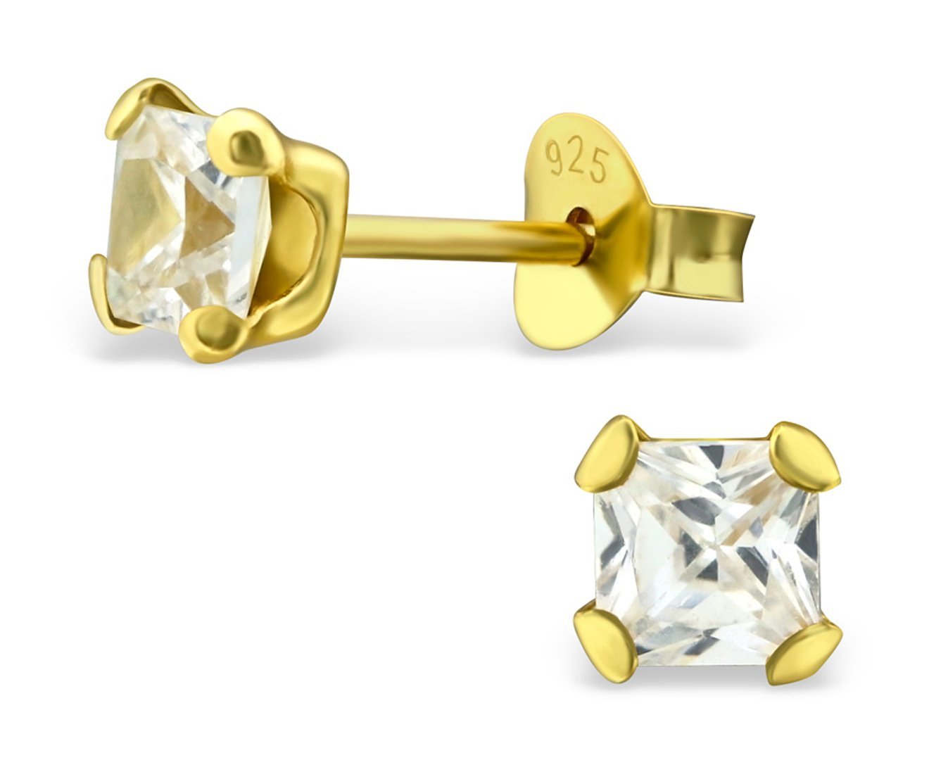 Sterling Silver CZ Crystal 4mm Stud Earrings