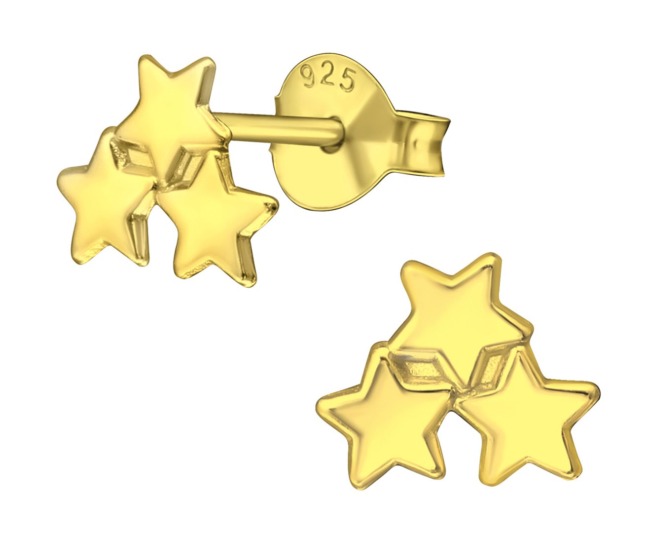 Sterling Silver Triple Star Stud Earrings