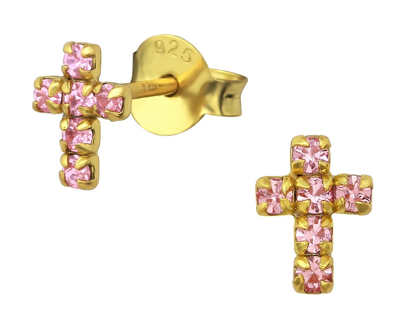 Sterling Silver Light Rose Crystal Cross Stud Earrings