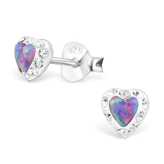 Silver Heart Opal Stud Earrings