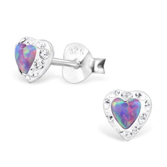 Silver Heart Opal Stud Earrings
