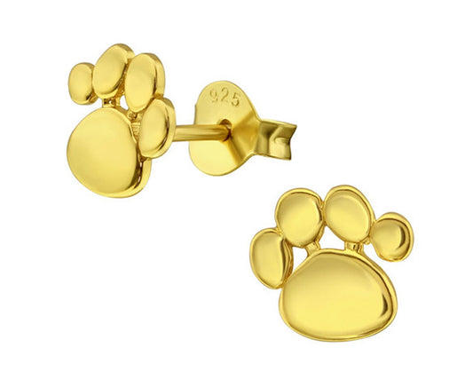Sterling Silver Paw Print Stud Earrings