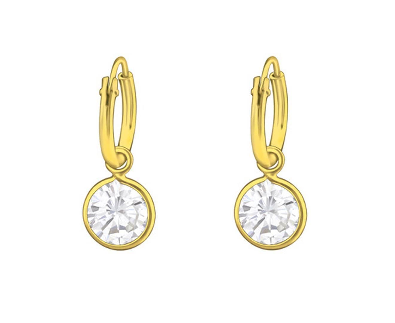 Sterling Silver CZ Crystal Hanging Round Hoop Earrings