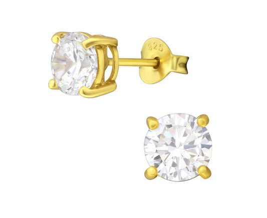 Sterling Silver CZ Crystal 6mm Silver Stud Earrings
