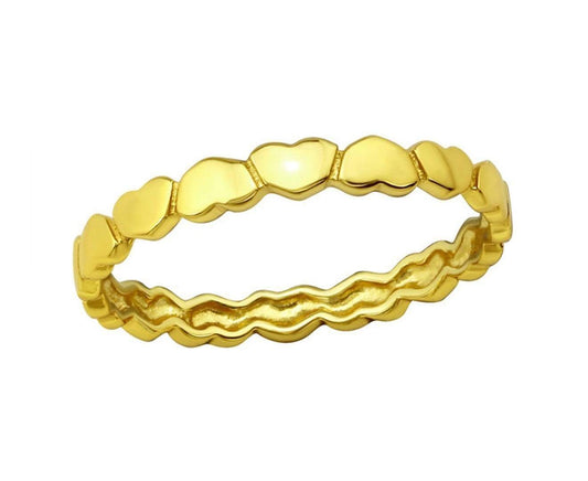 14K Gold Plated Sterling Silver Chained Hearts Ring