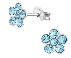 Childrens Silver Flower Aqua Earings