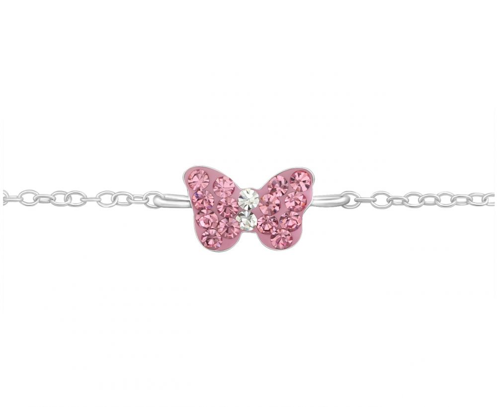 Children's Silver and Pink Butterfly Bracelet with Crystals