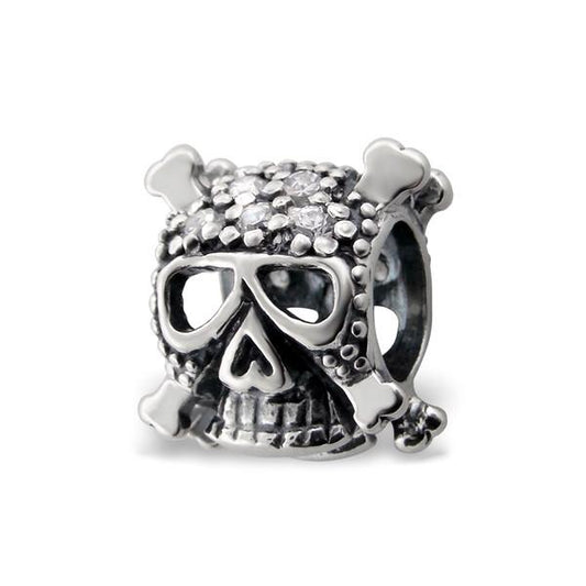 Cubic Zirconia Sterling Silver Skull Bead