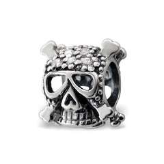 Cubic Zirconia Sterling Silver Skull Bead