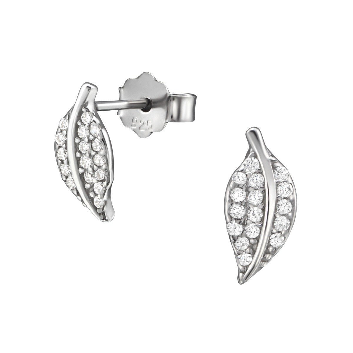 Cubic Zirconia Sterling Silver Leaf Earrings