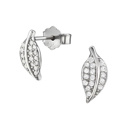 Cubic Zirconia Sterling Silver Leaf Earrings