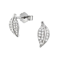 Cubic Zirconia Sterling Silver Leaf Earrings